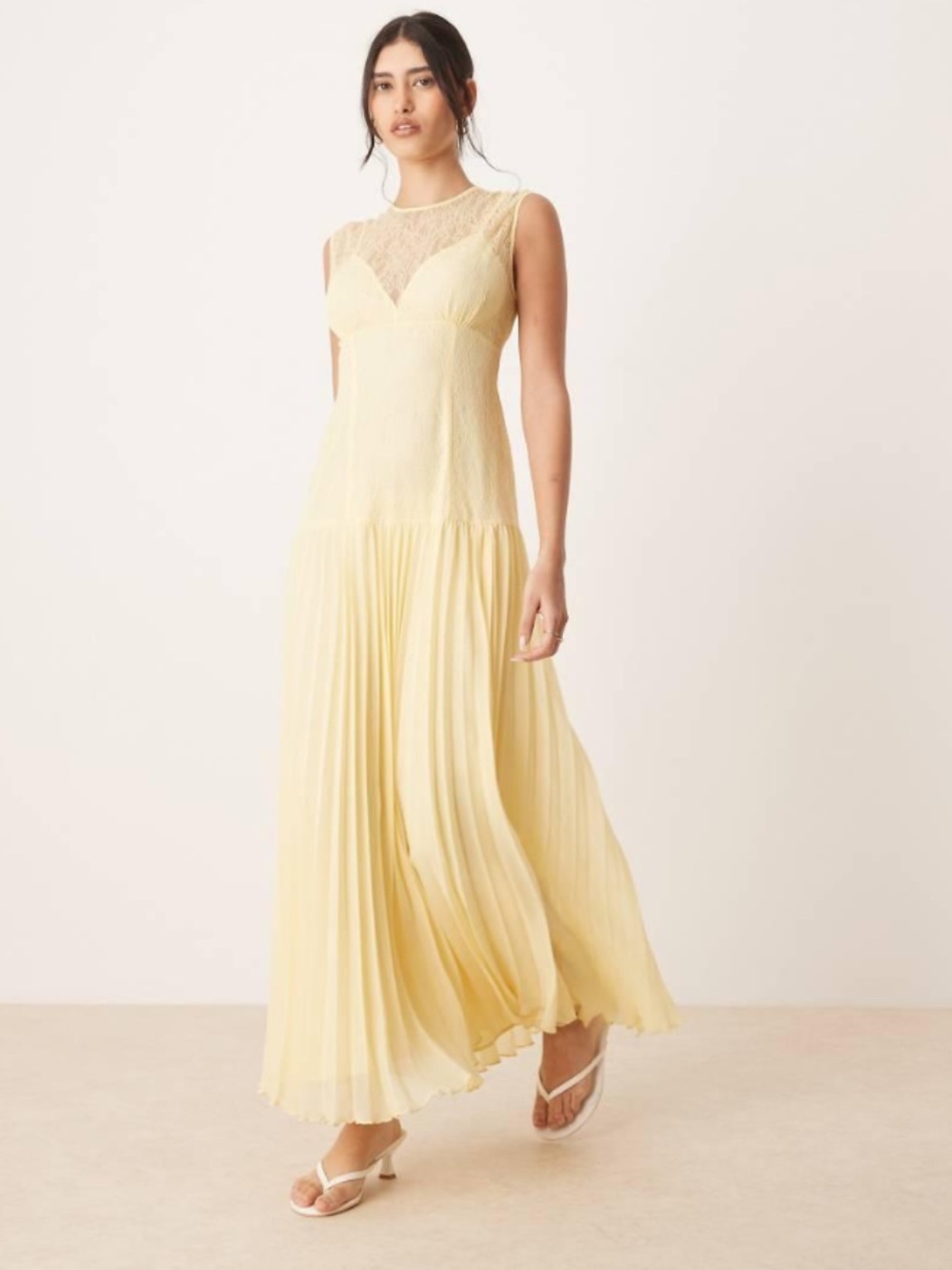Asos Maxi Dress Yellow Lace Bodice Pleated 4 Formal Wedding Homecoming Prom NWT
